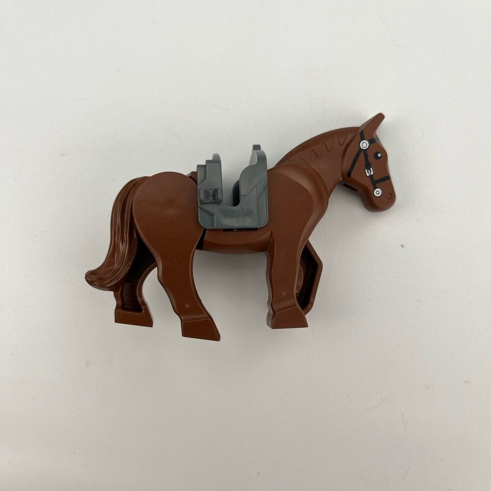 Lego Minifigure Figure Brown Horse with Grey Saddle Moving Head & Legs Nice Find